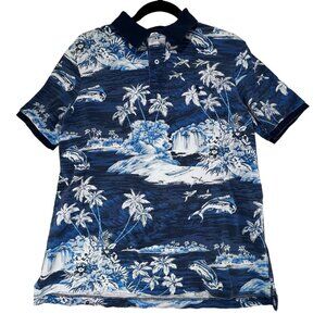 Polo Ralph Lauren Tropical Fish Island All Over Shirt Mens Med Blue Classic Fit